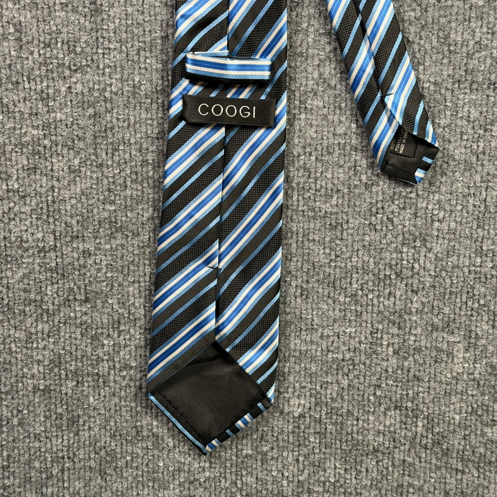 Coogi Necktie Mens OS Blue Black White Diagonal Striped Woven Polyester Tie